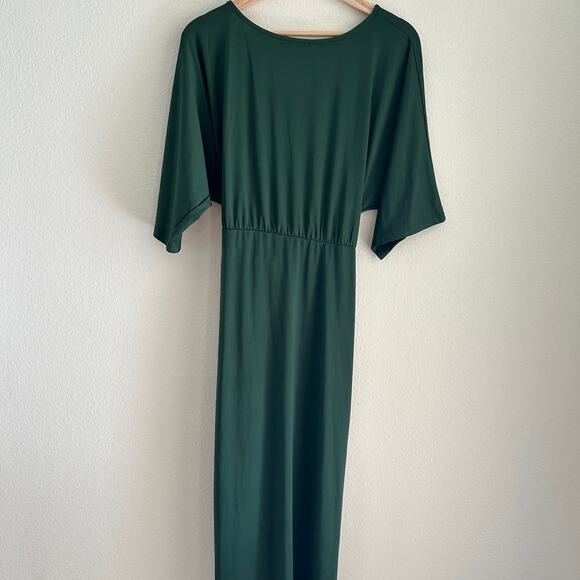 Baltic Born Dress Midi Faux Wrap Front Slit SZL Green Stretch - Picture 5 of 10